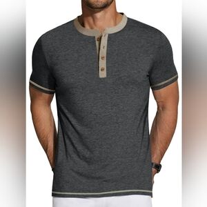 Men's Charcoal Henley with Contrast Trim - Classic Casual Shirt